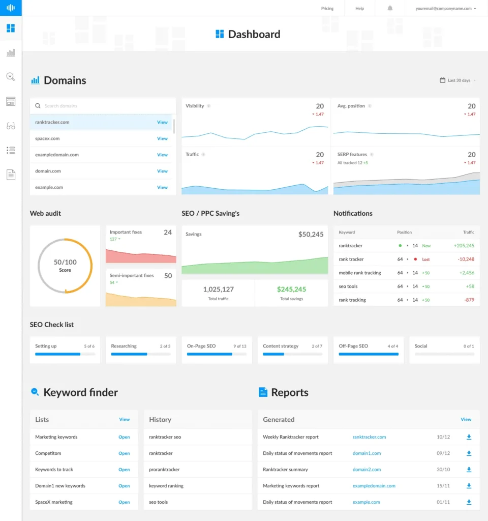 Rank Tracker is a desktop-based tool that allows you to track your rankings on Google and other search engines. 